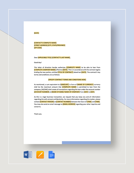 Letter Of Direction Payment Of Acquisition Price Template Google Docs 