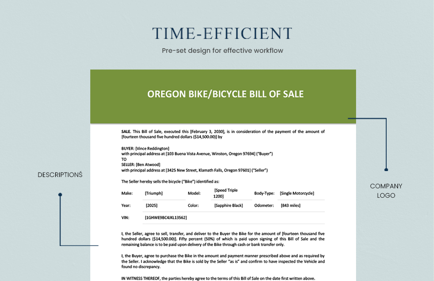 Oregon Bike/ Bicycle Bill of Sale Template