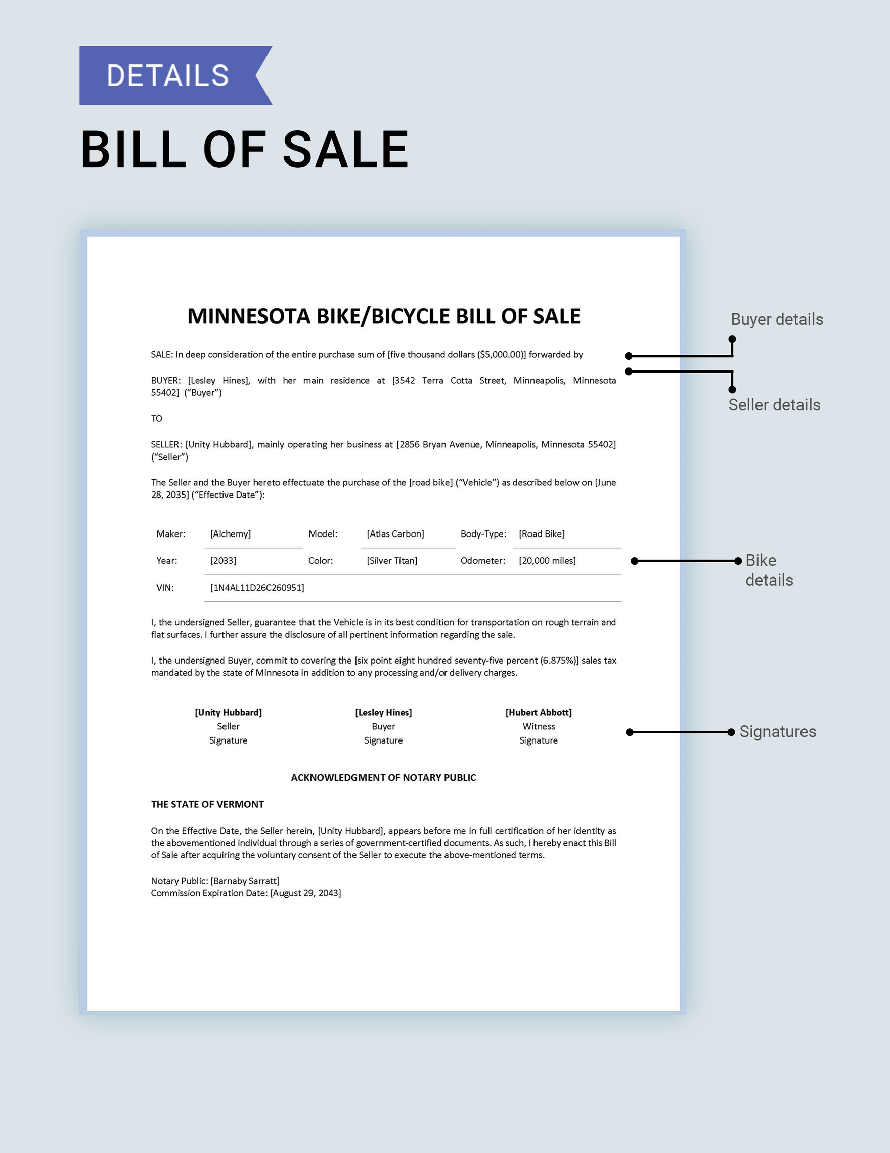Minnesota Bike/ Bicycle Bill of Sale Form Template
