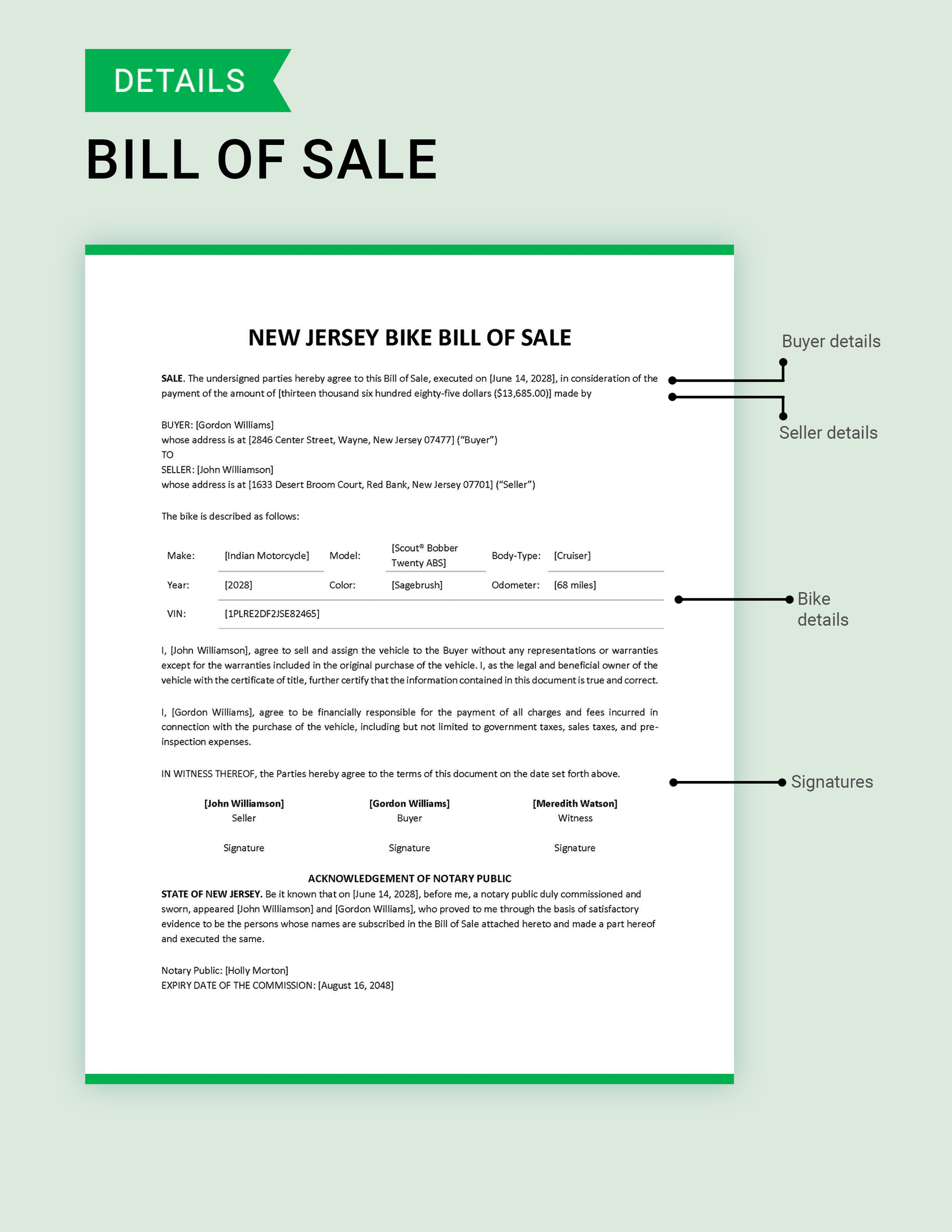 New Jersey Bike/ Bicycle Bill of Sale Template