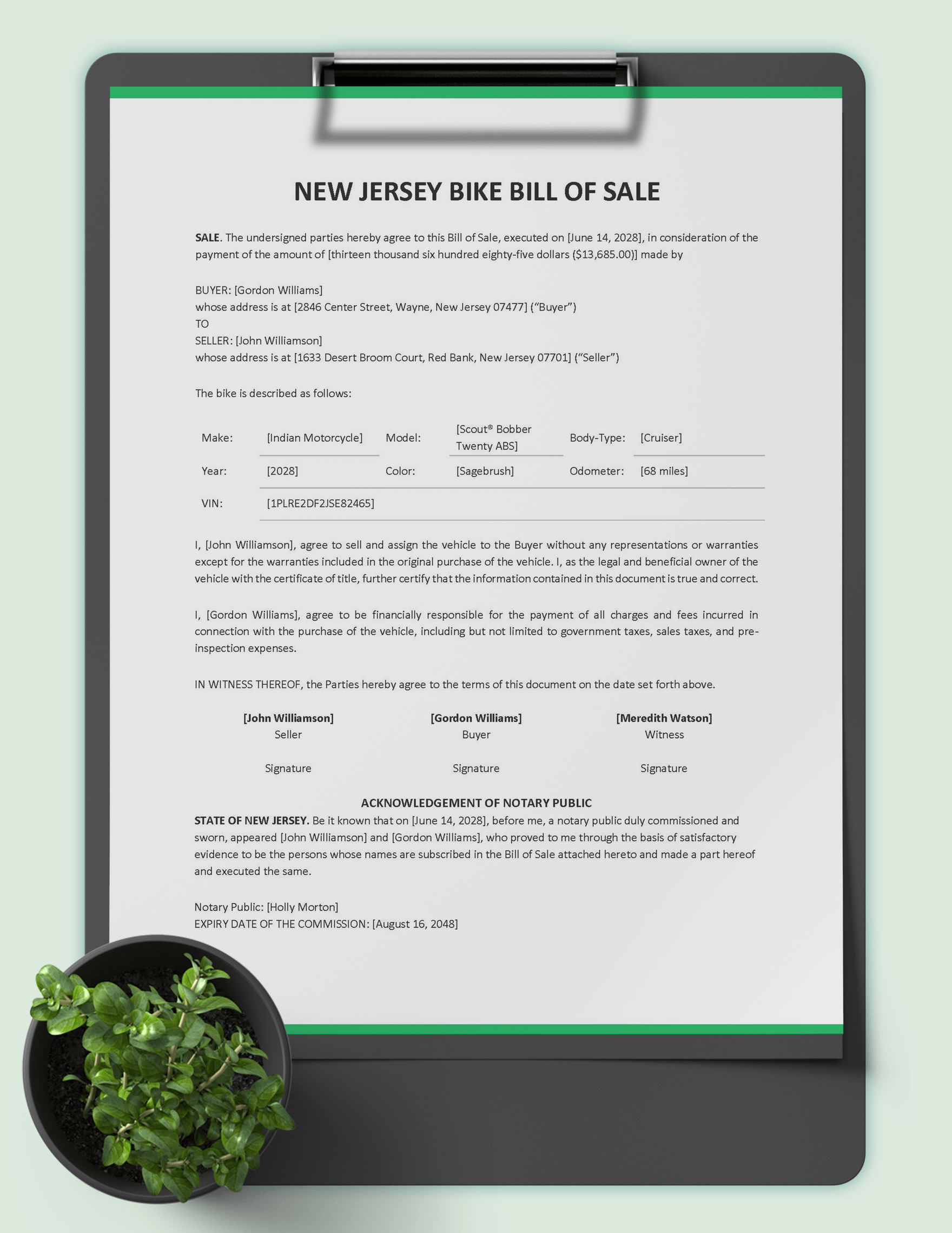 New Jersey Bike/ Bicycle Bill of Sale Template