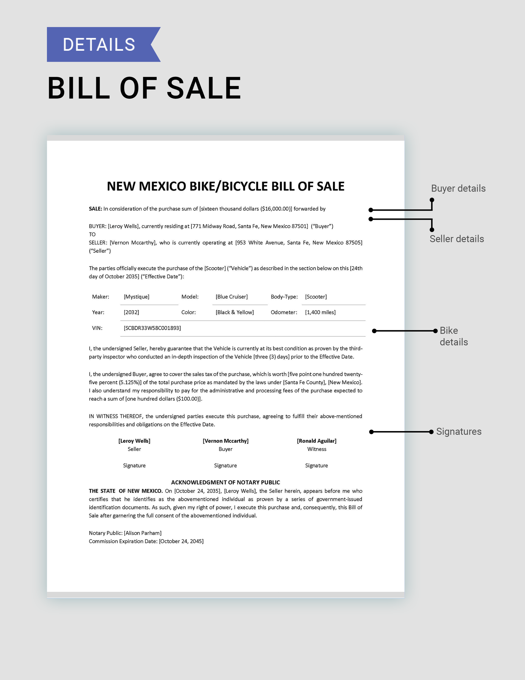 New Mexico Bike/ Bicycle Bill of Sale Template