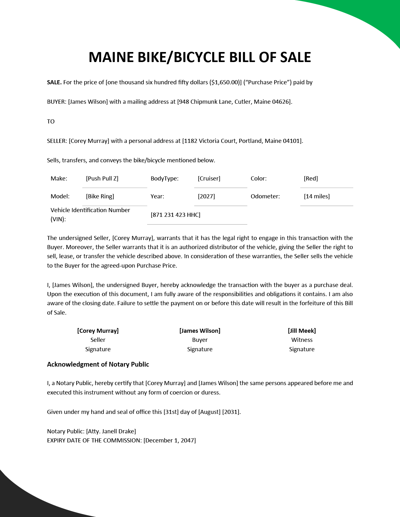 Maine Equipment Bill of Sale Template Google Docs, Word, PDF
