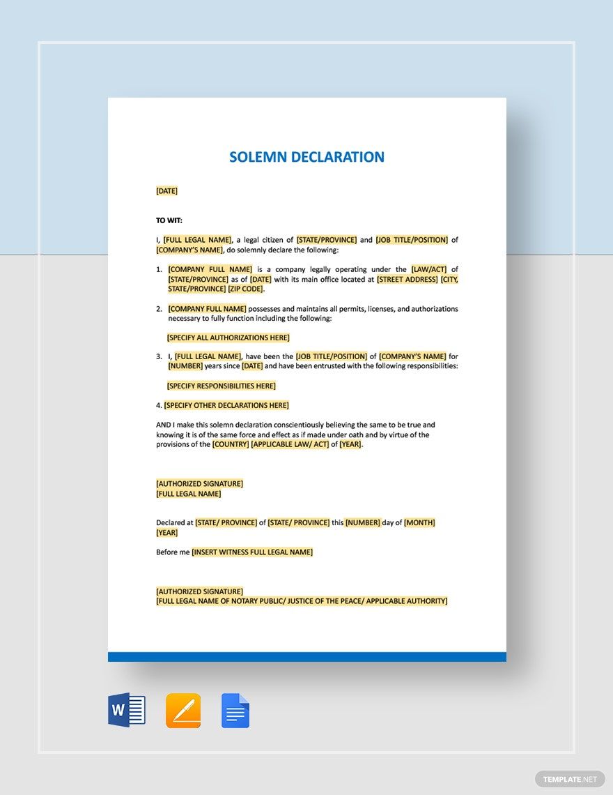 Solemn Declaration Template in Google Docs, Word, Pages - Download | Template.net