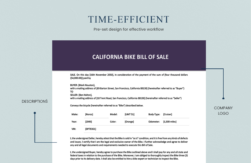 California Bike/ Bicycle Bill of Sale Template