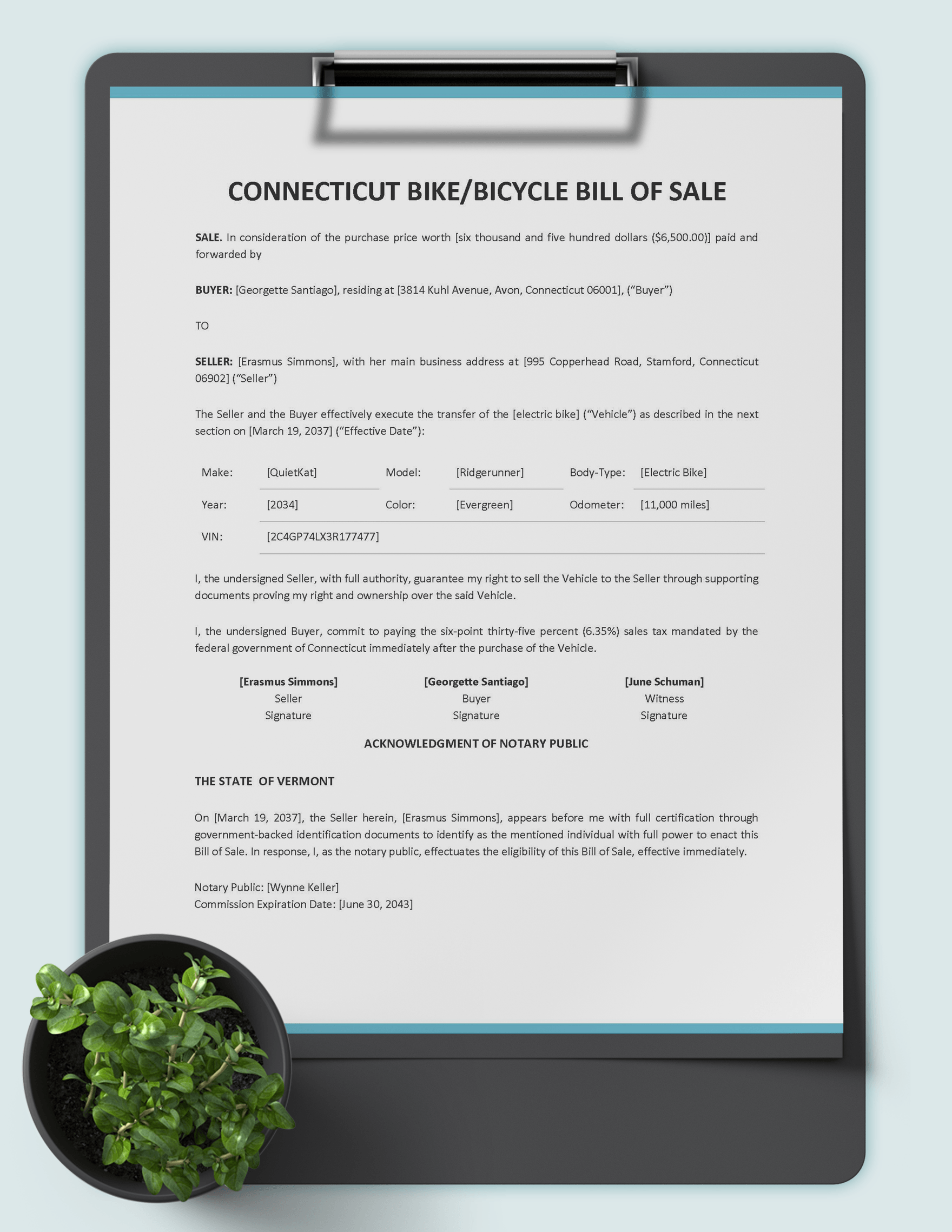 Connecticut Bike/ Bicycle Bill of Sale Template