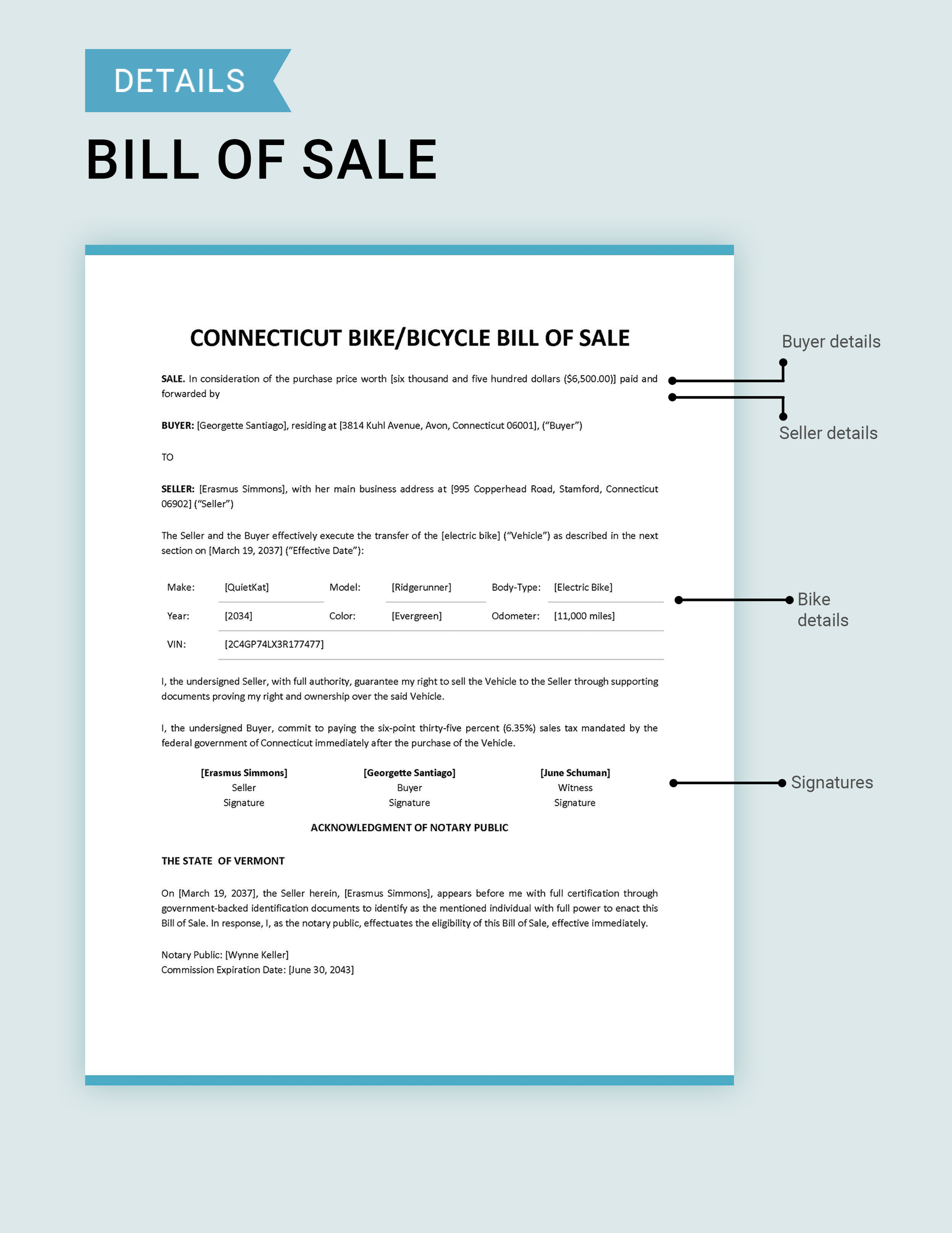 Connecticut Bike/ Bicycle Bill of Sale Template