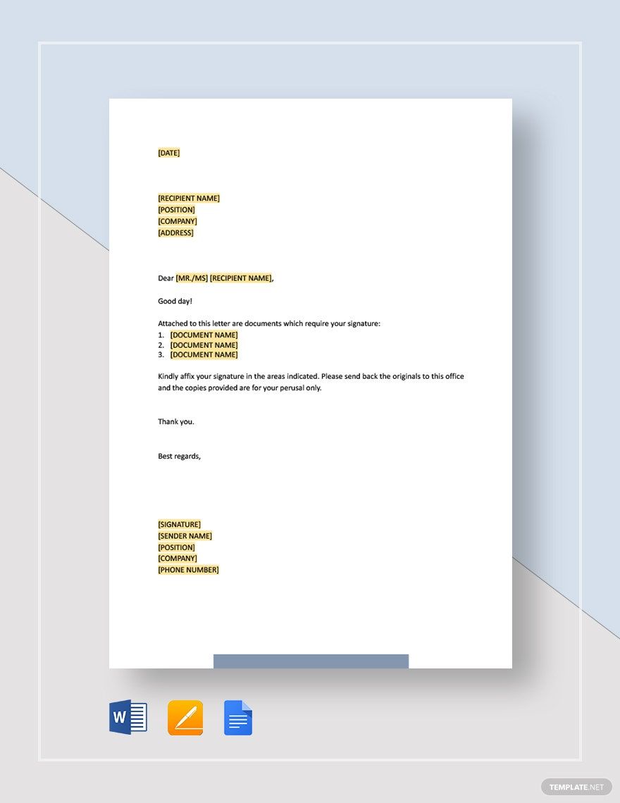 Transmittal of Documents for Signature Template in Word, Google Docs, Apple Pages