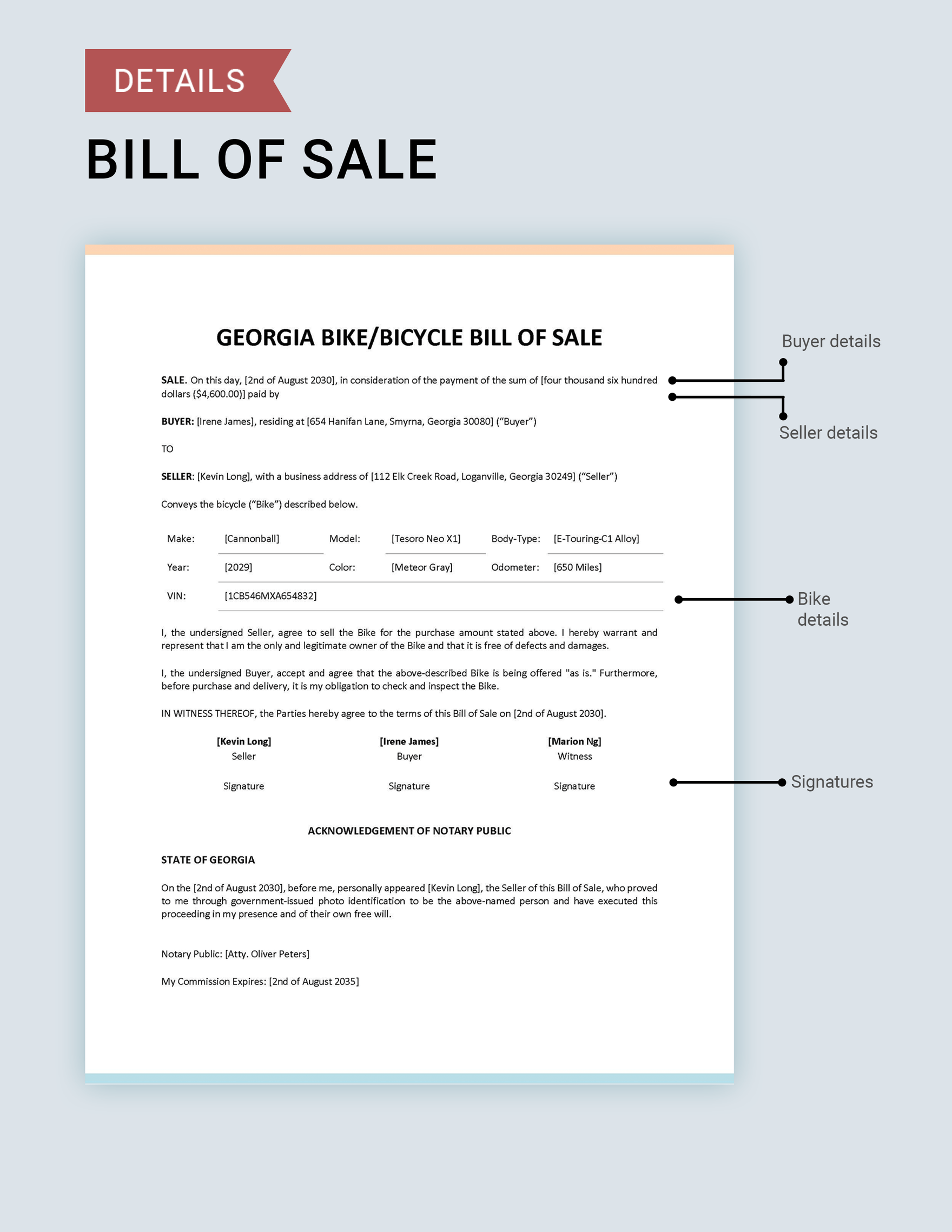 Georgia Bike/ Bicycle Bill of Sale Template
