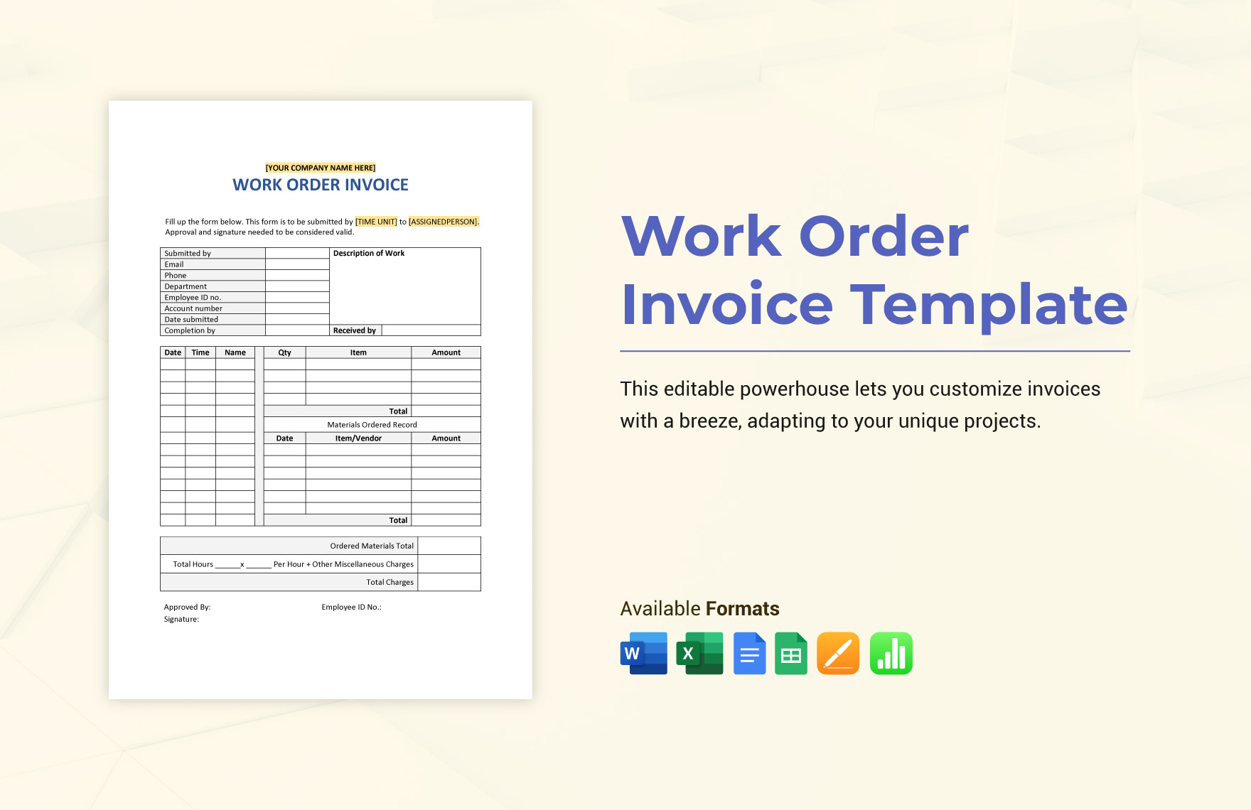 Work Order Invoice Template