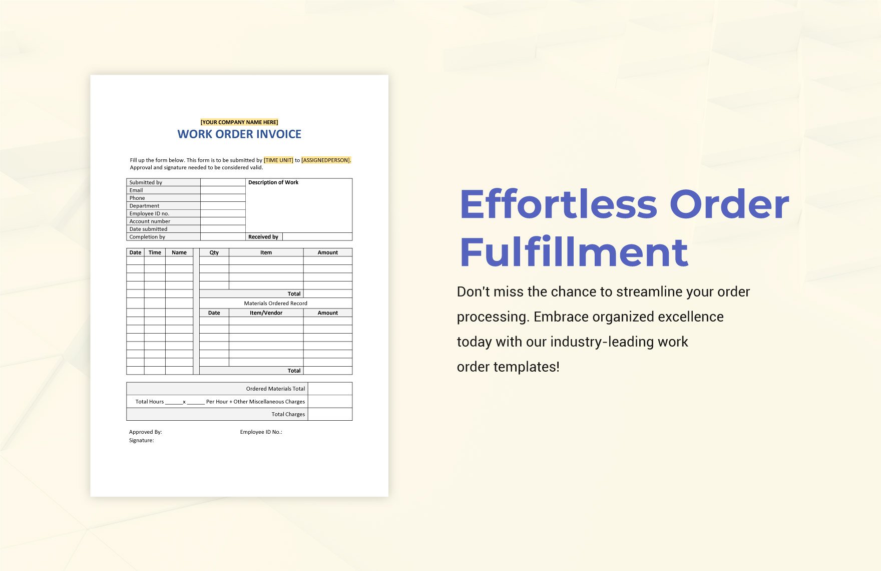 Work Order Invoice Template