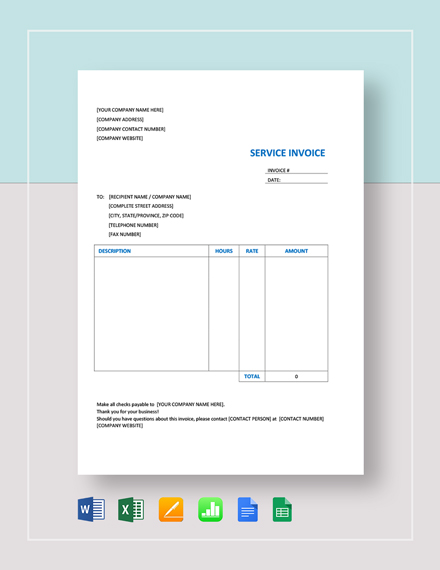 printable service invoice template