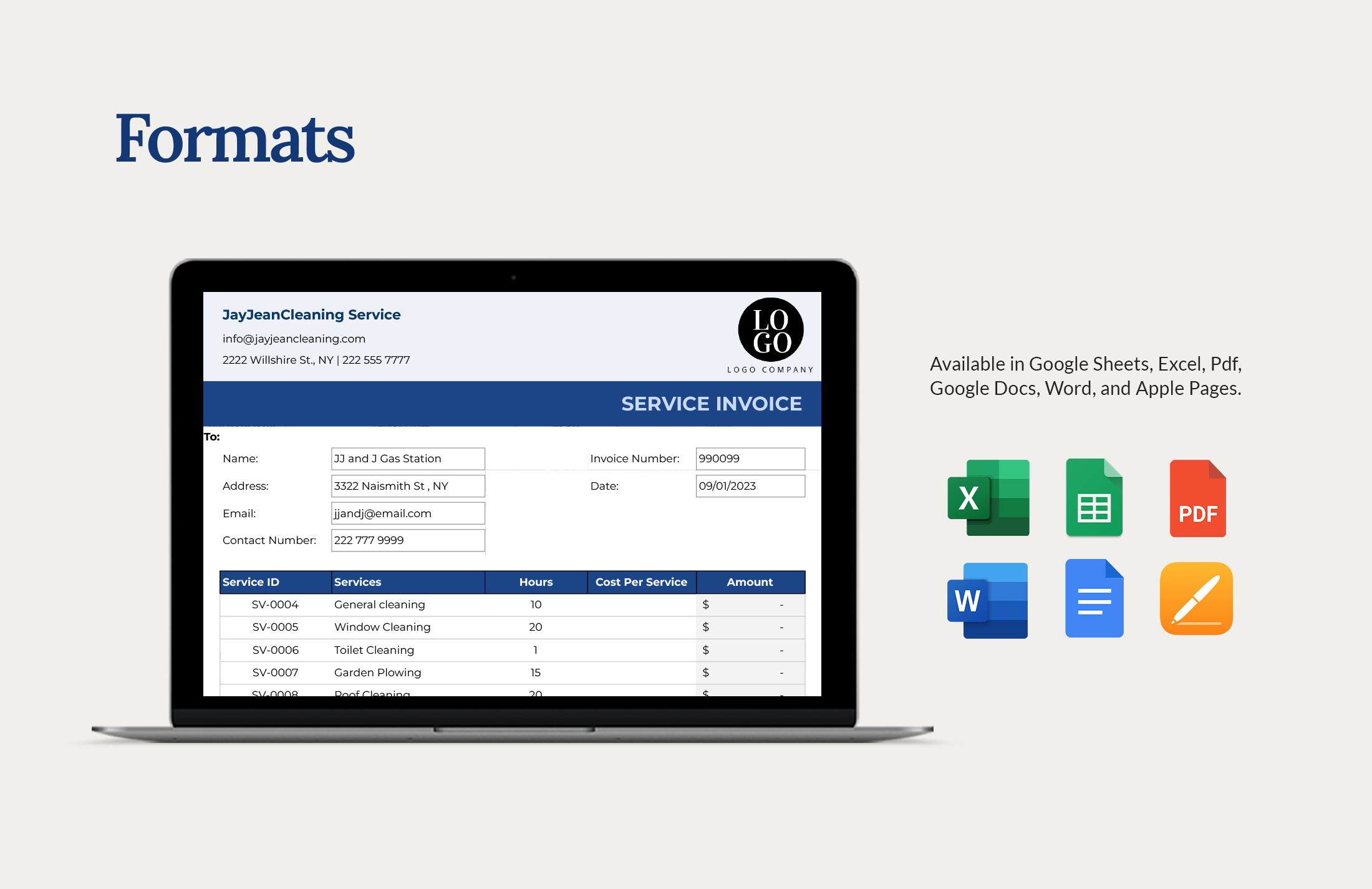 Service Invoice Template - Download in Word, Google Docs, Excel, Google ...