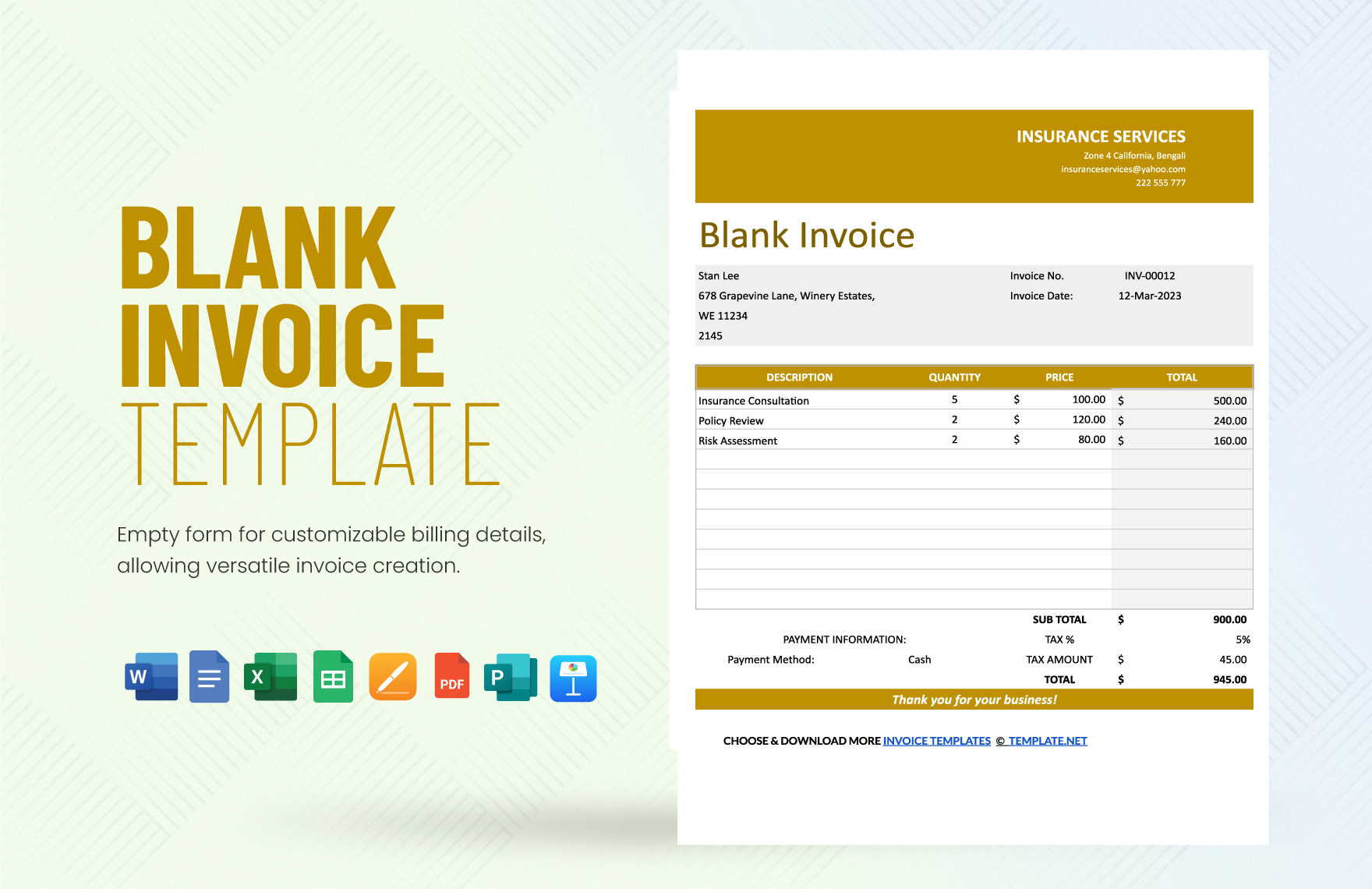 Blank Invoice Template in Word, Google Docs, Excel, PDF, Google Sheets, Apple Pages, Publisher, Apple Numbers, Apple Keynote
