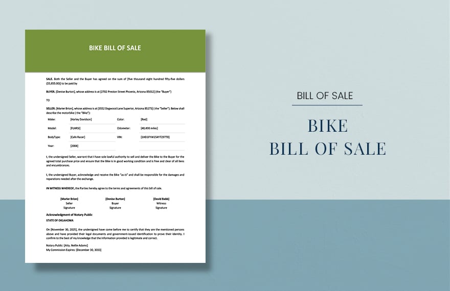 Bike/ Bicycle Bill of Sale Template