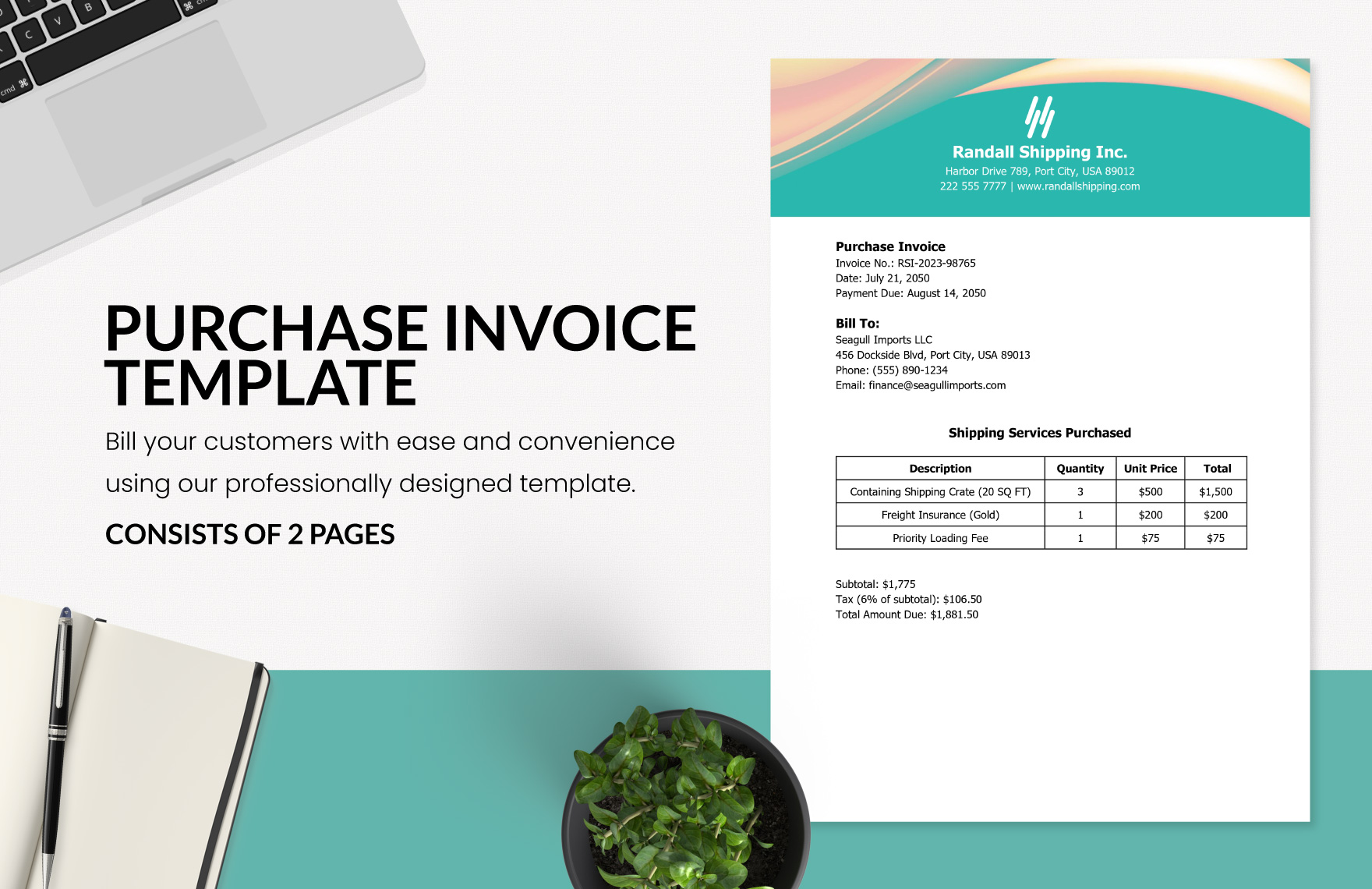 Purchase Invoice Template in Word, Google Docs, PDF, Google Sheets, Apple Pages, Adobe XD