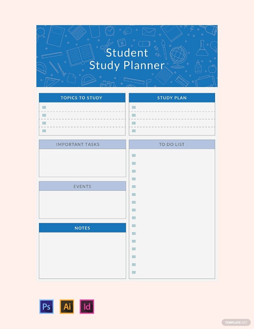 Student Study Planner Template in Illustrator, PSD, InDesign