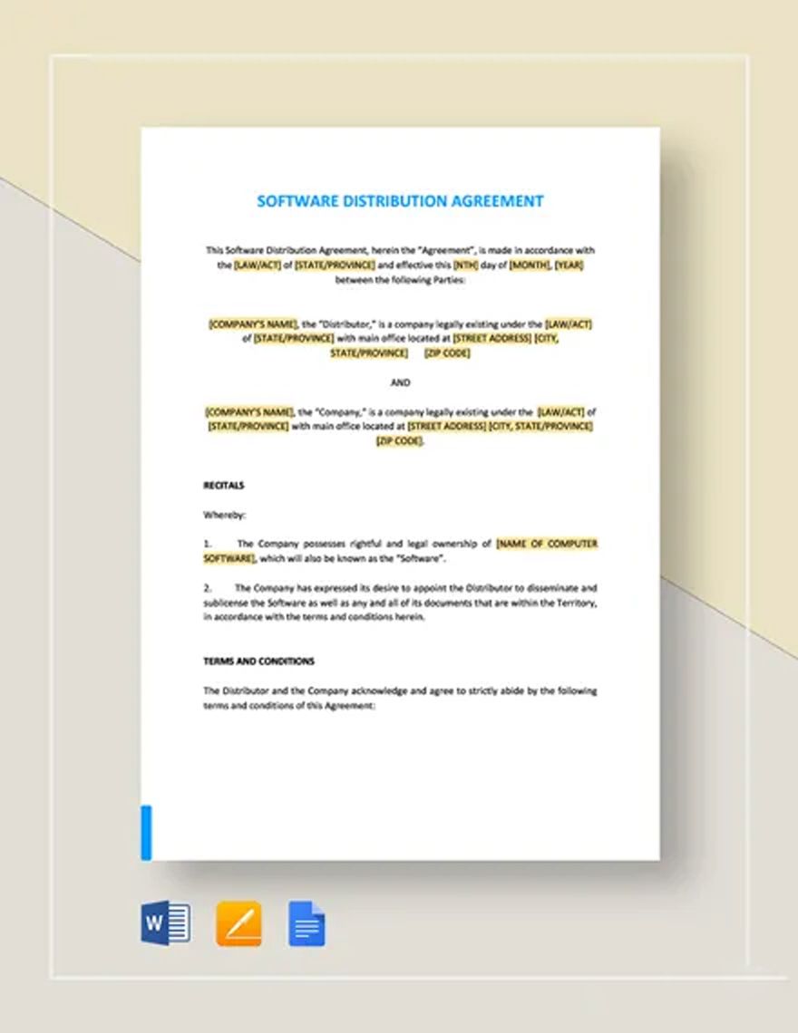 Software Distribution Agreement Long Form Template