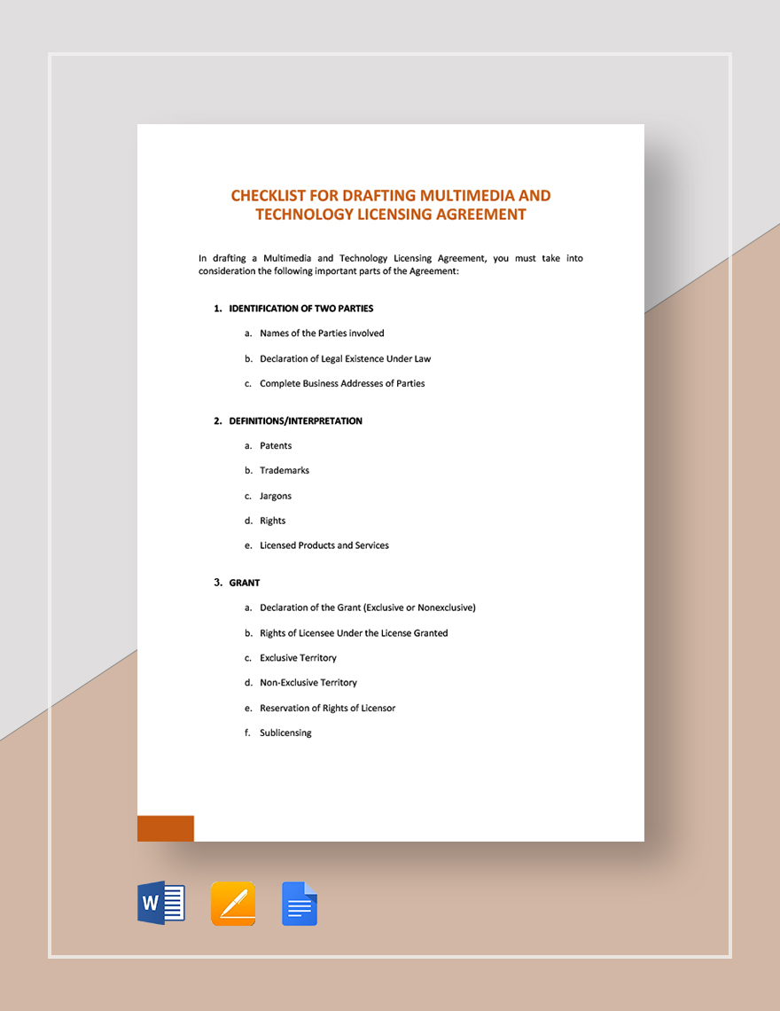 Free Checklist Drafting Multimedia and Technology Licensing Agreement