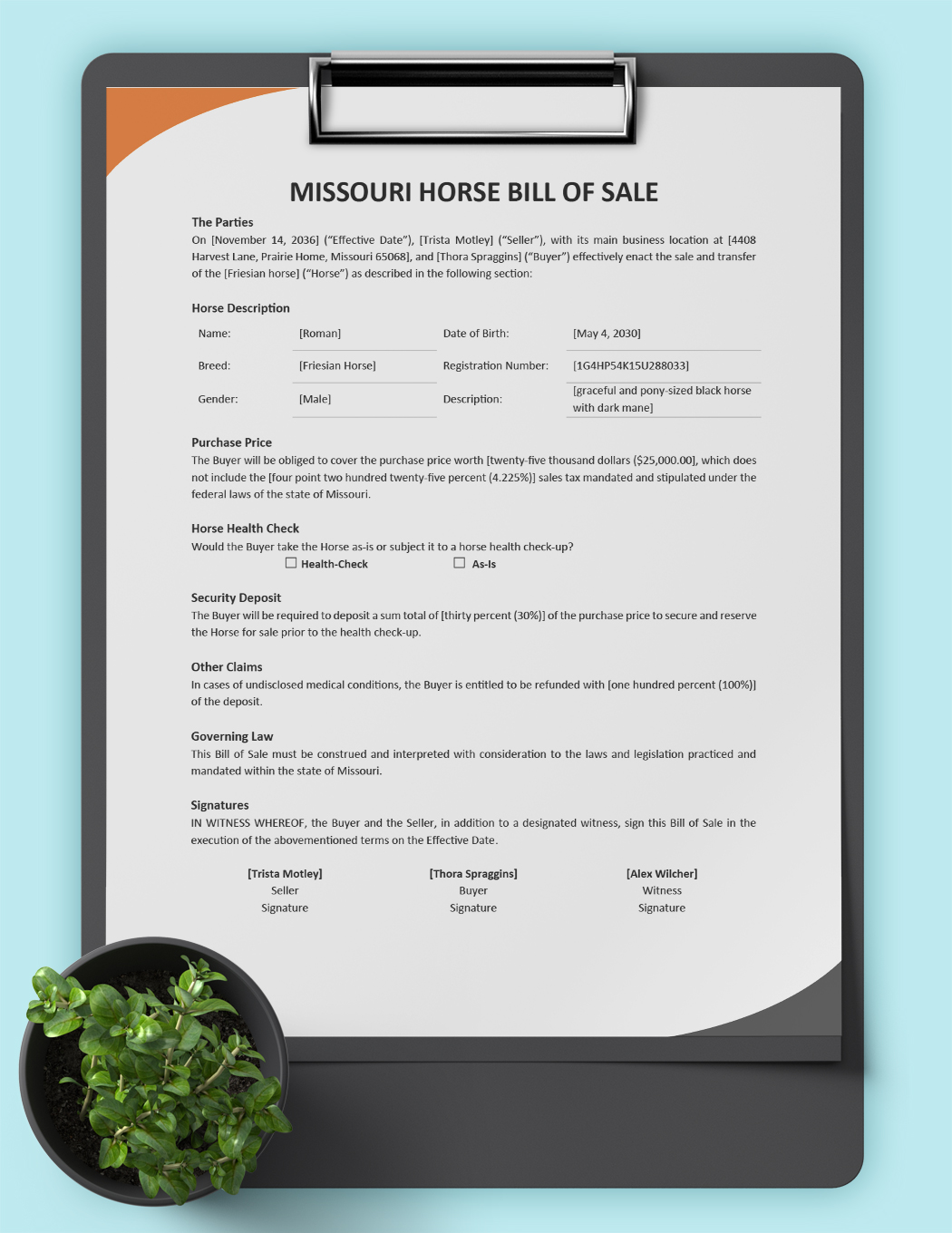 Missouri Horse Bill of Sale Template