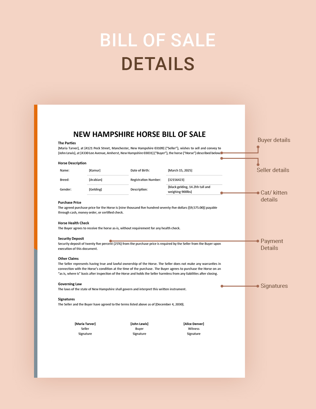 New Hampshire Horse Bill of Sale Template