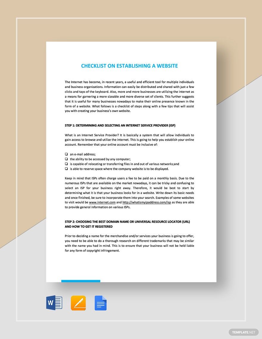 Checklist for Establishing a Website Template in Google Docs, Word, Pages - Download | Template.net