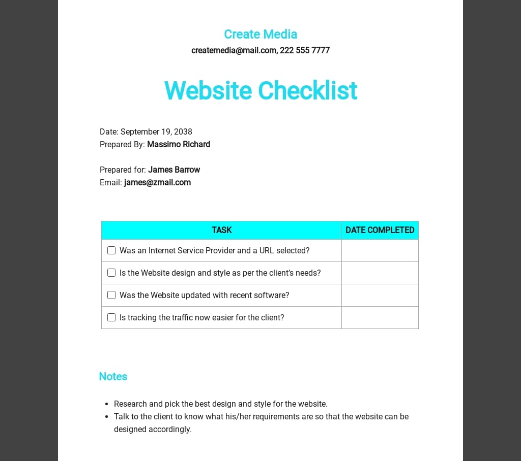 Checklist Website Hosting Agreement Template Google Docs, Word