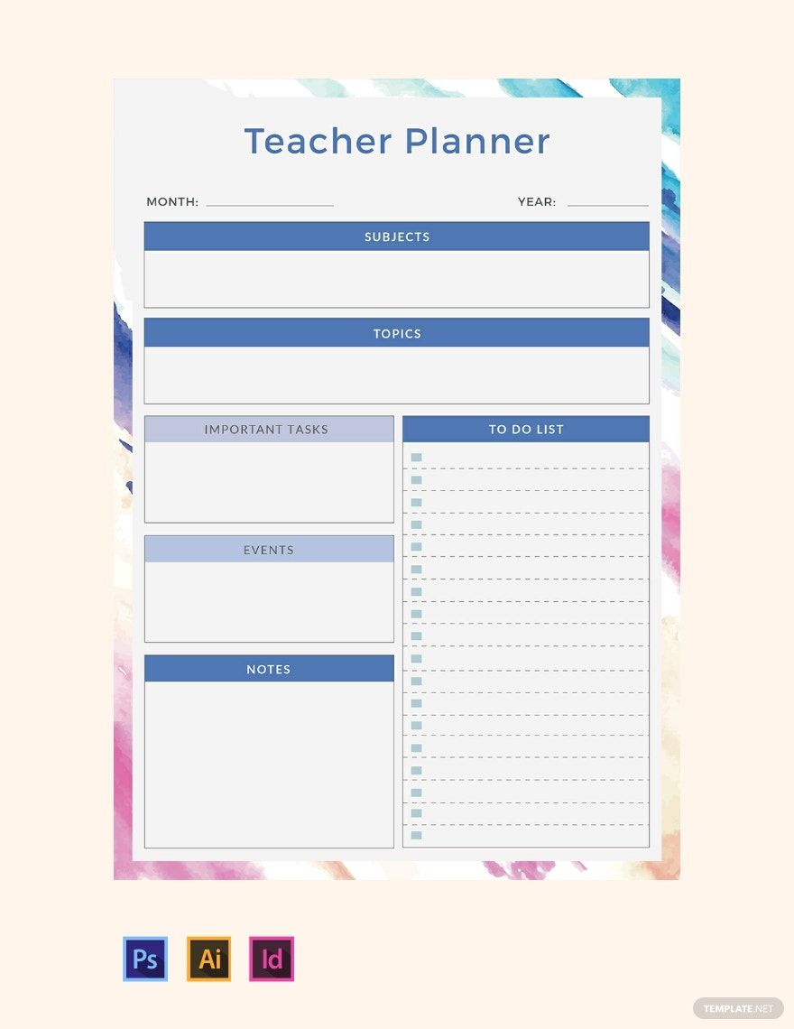 Sample Teacher Planner Template