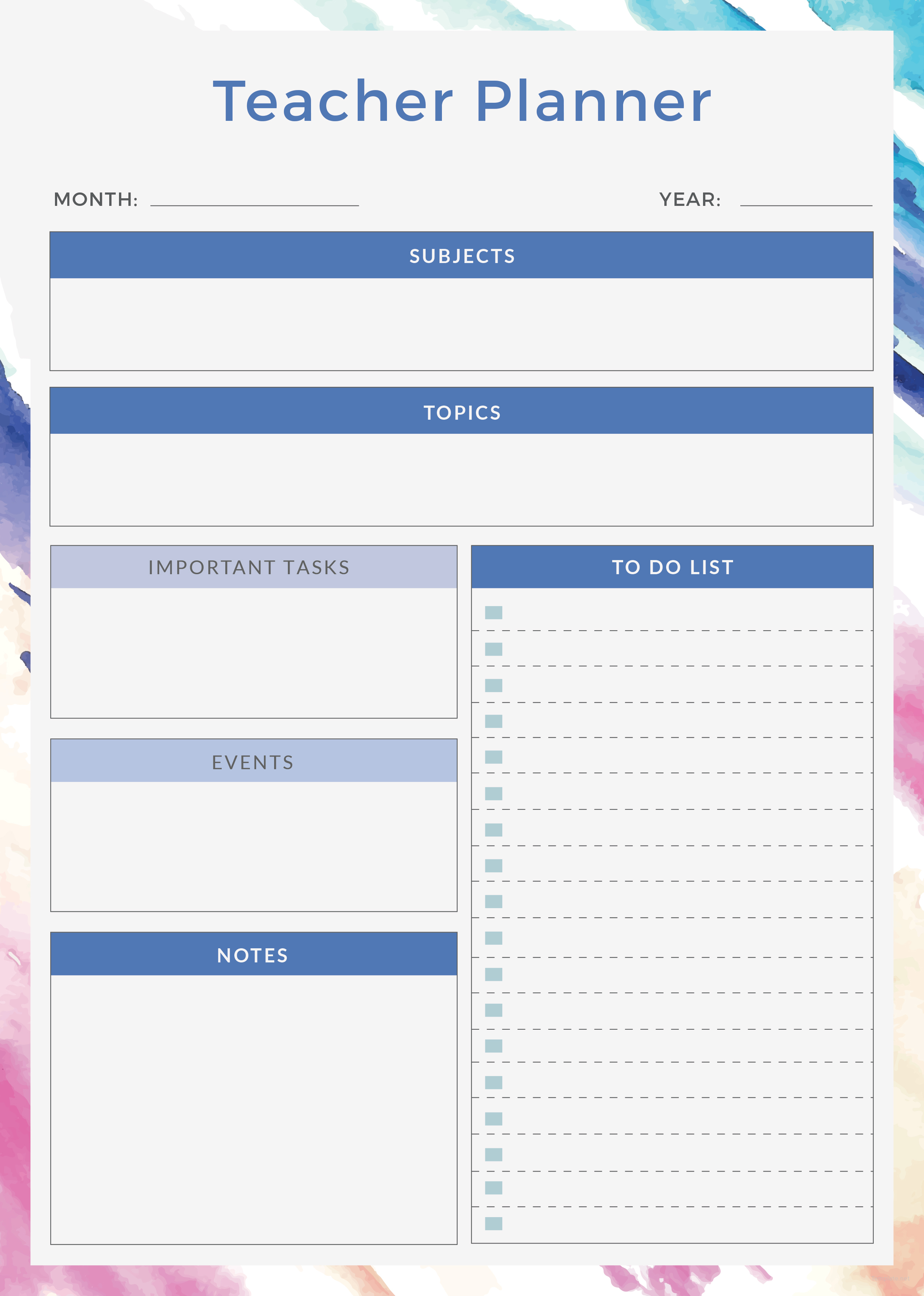 Teacher Planner Template