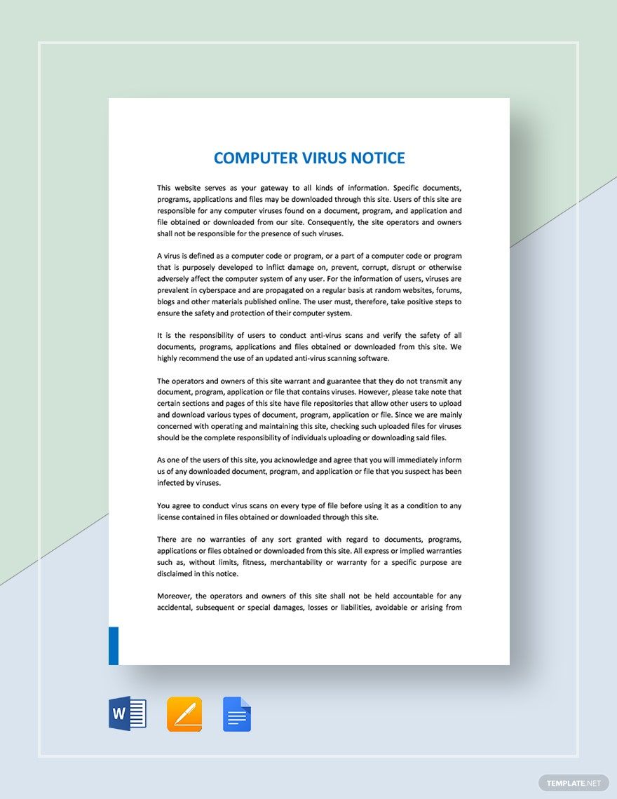 Computer Virus Notice Template