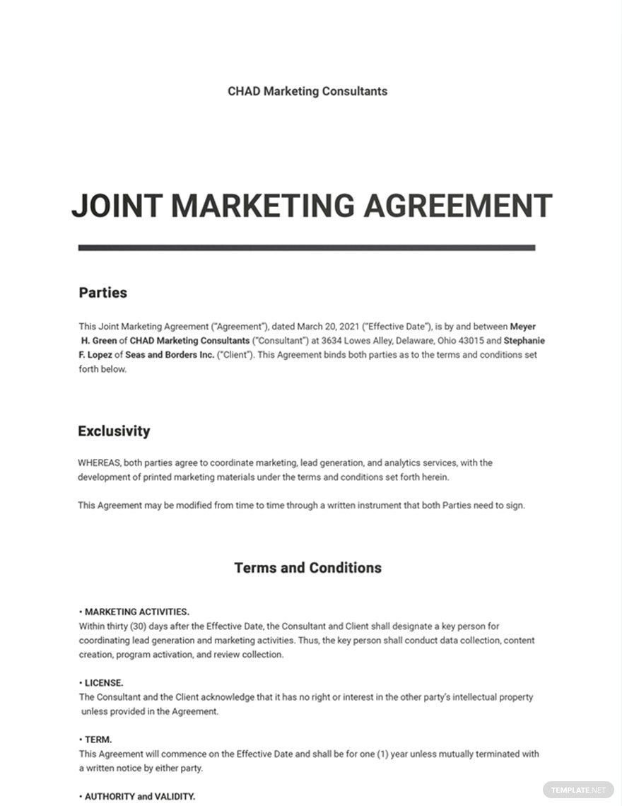 Joint Marketing Agreement Template