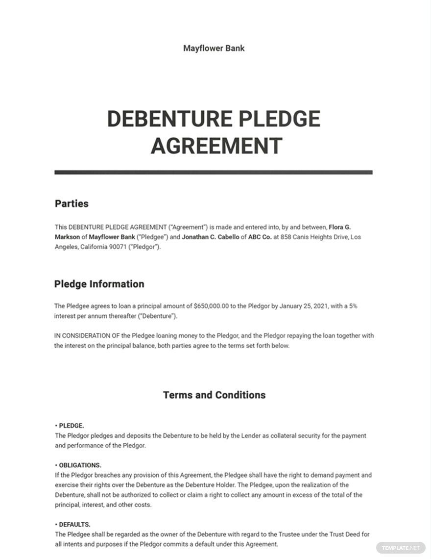Debenture Pledge Agreement Template