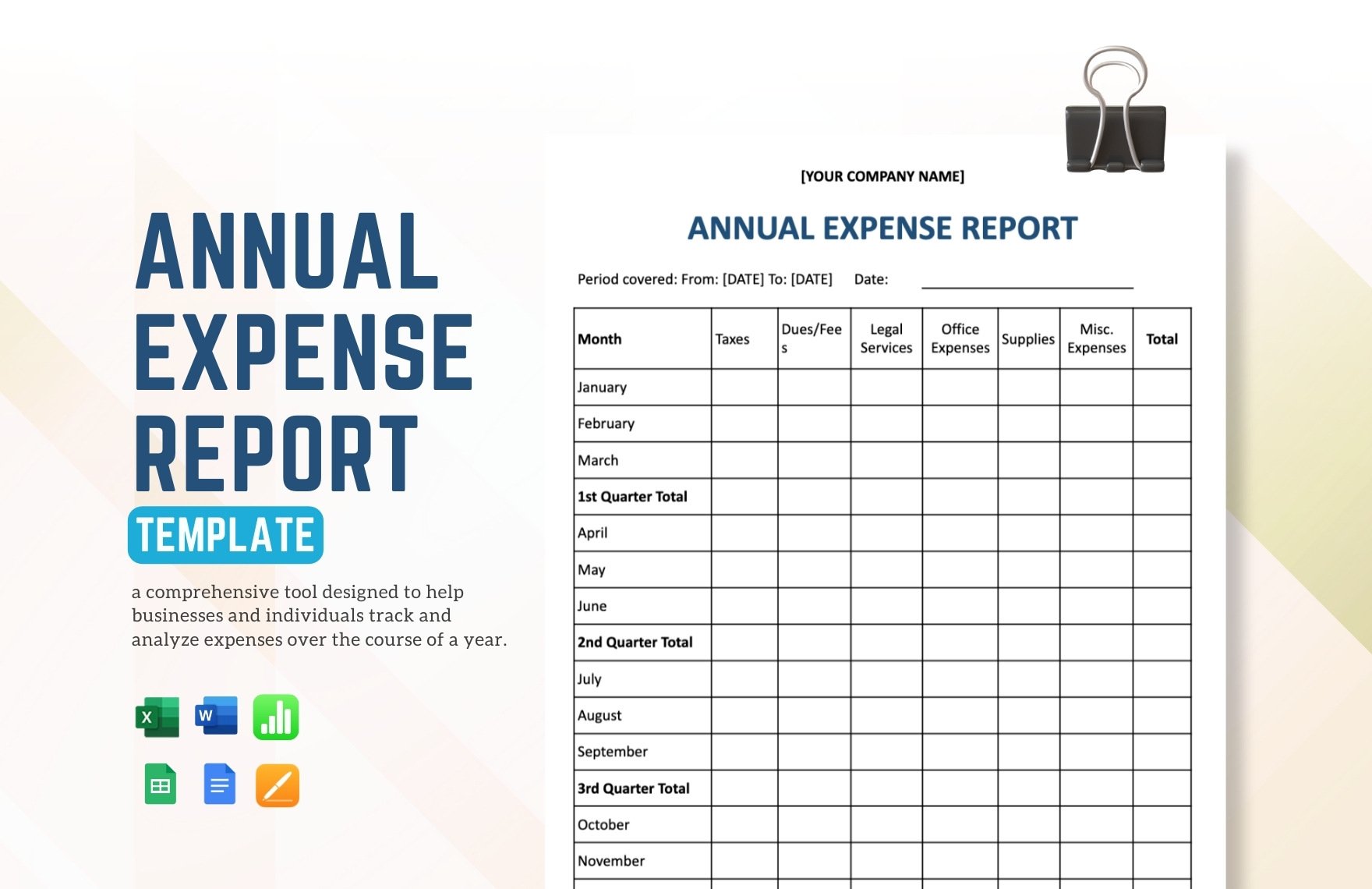 Annual Expense Report Template in Word, Google Docs, Excel, Google Sheets, Apple Pages, Apple Numbers