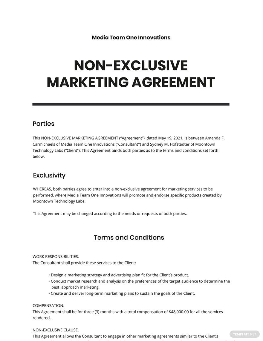 Non-Exclusive Marketing Agreement Template