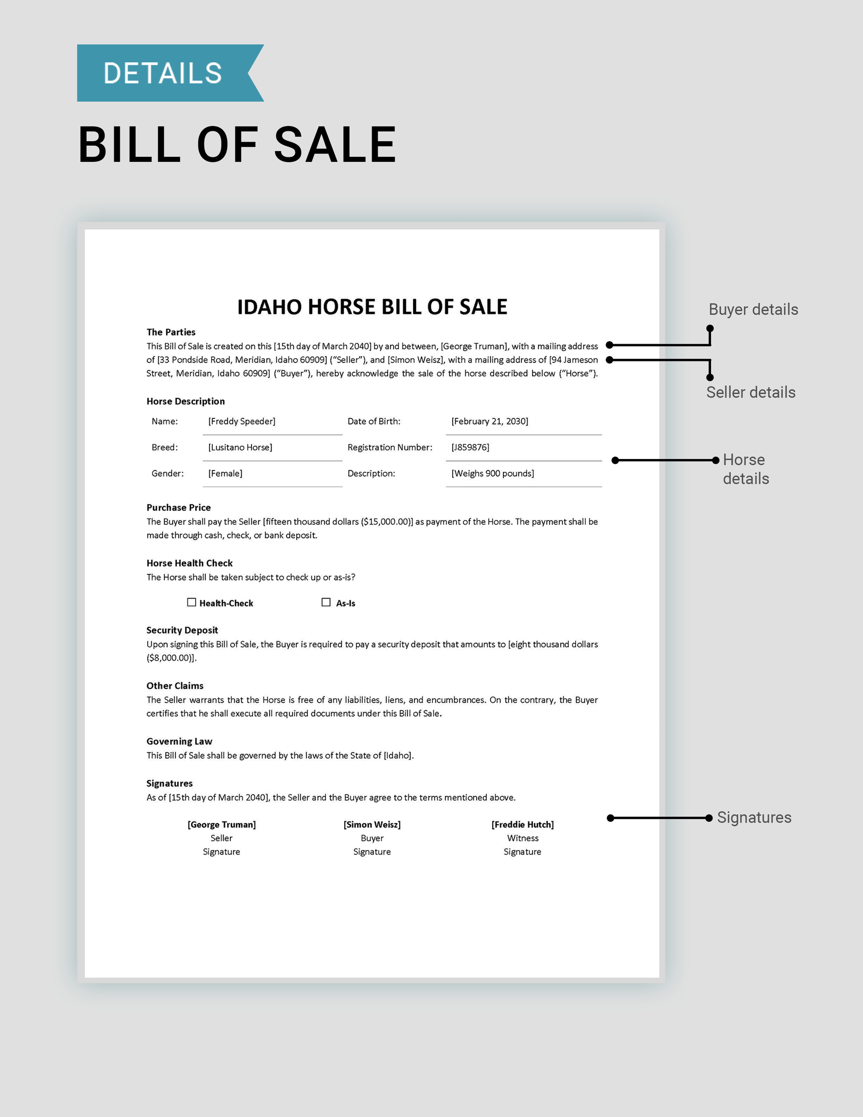 Idaho Horse Bill of Sale Form Template