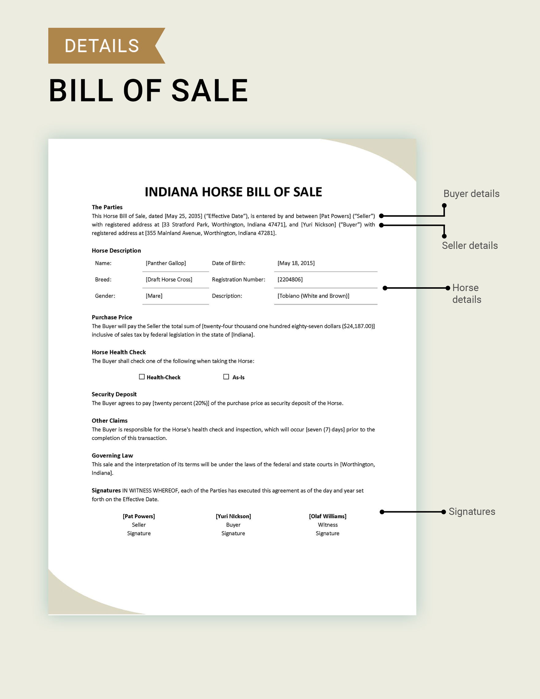 Indiana Horse Bill of Sale Template