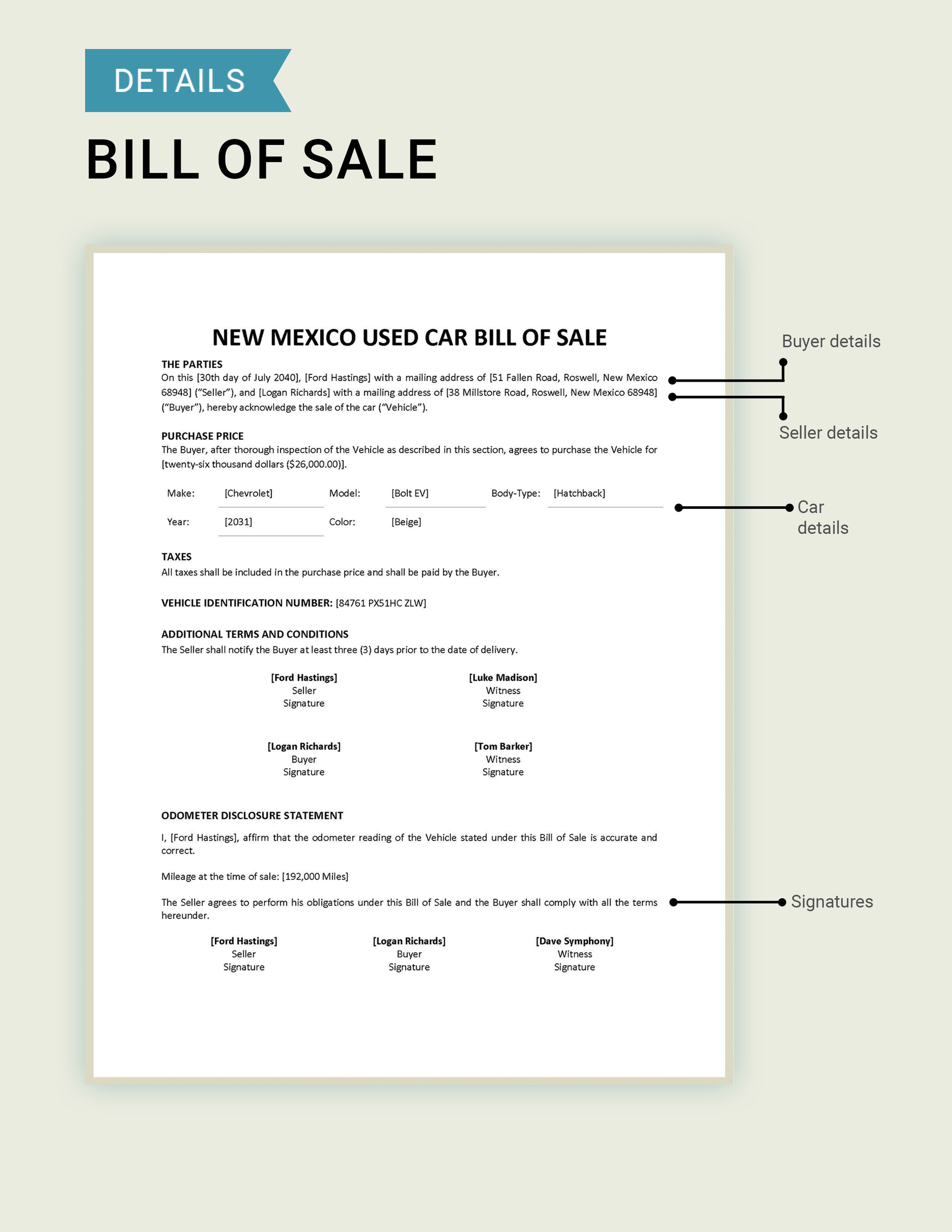 New Mexico Used Car Bill of Sale Template