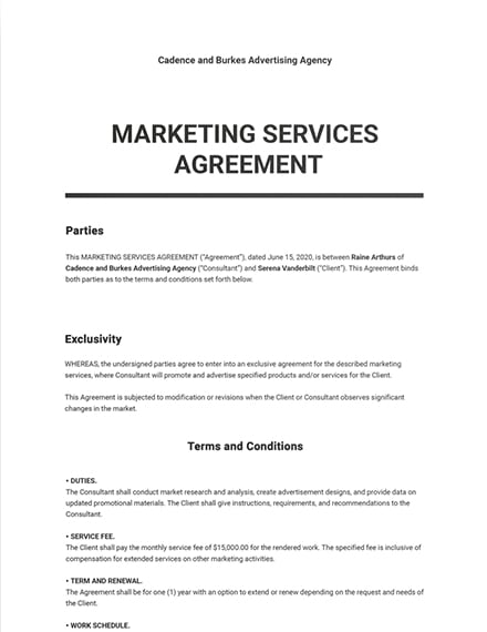 Free Marketing Services Agreement Template prntbl
