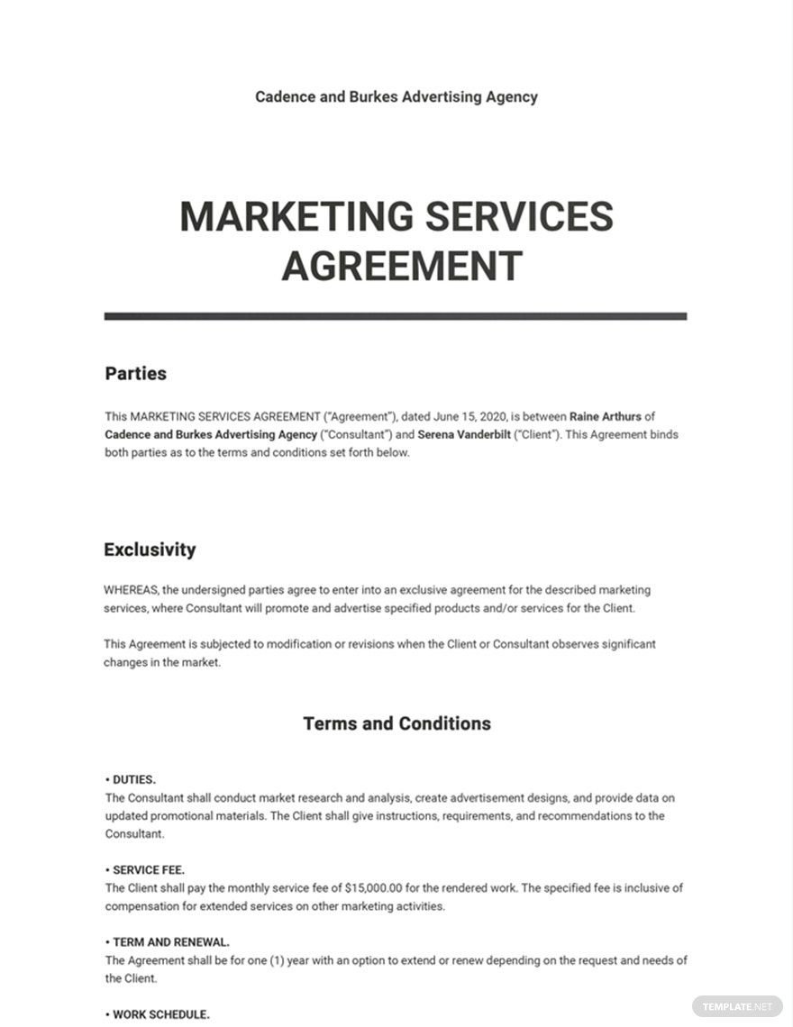 Free Marketing Services Agreement Template prntbl