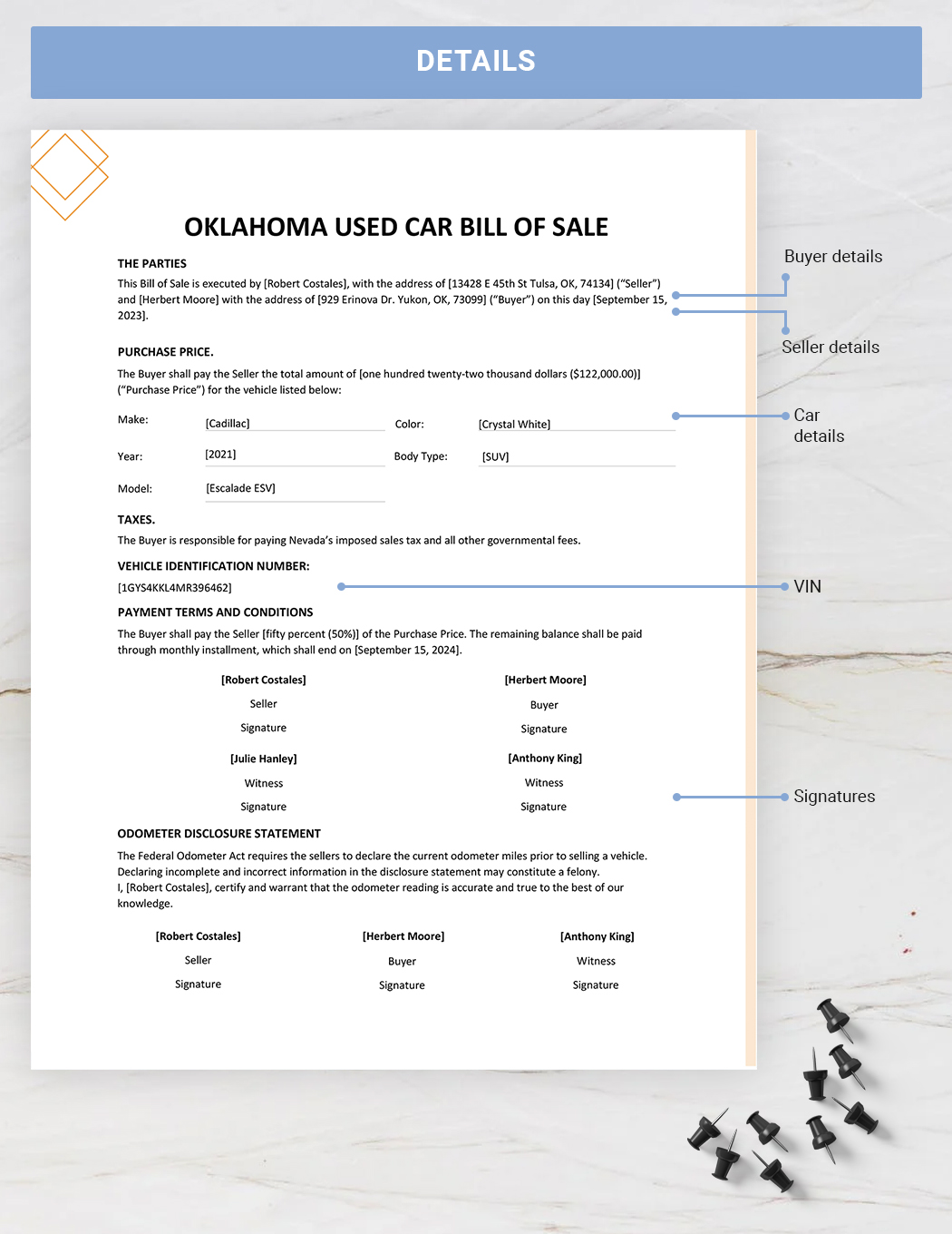 Oklahoma Used Car Bill of Sale Template