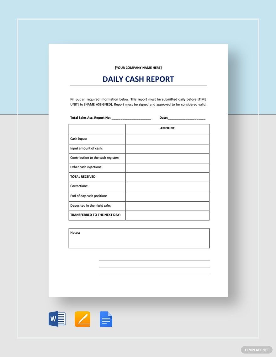 Daily Cash Report Template in Excel, Word, Google Sheets, Pages, Google Docs - Download | Template.net