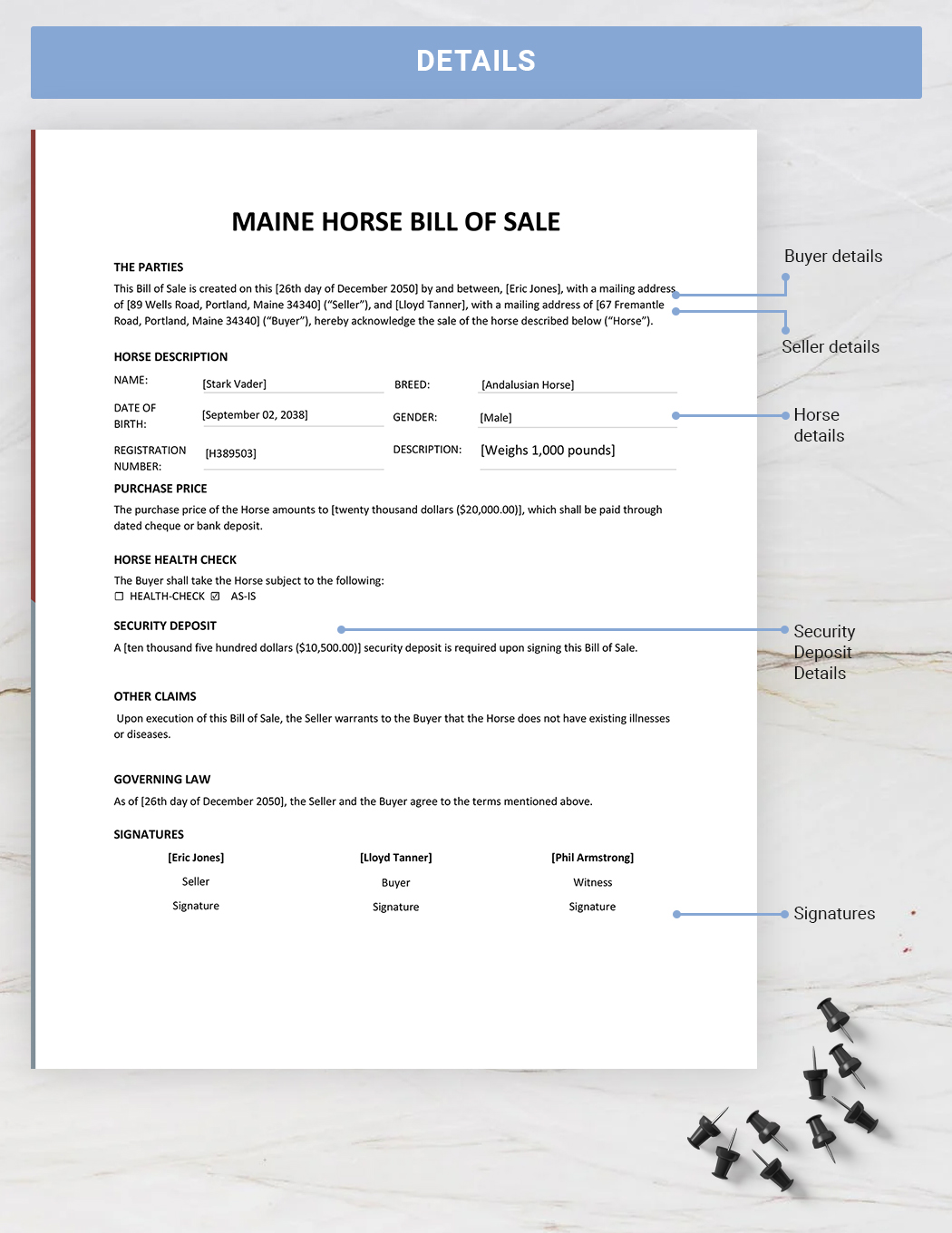 Maine Horse Bill of Sale Form Template