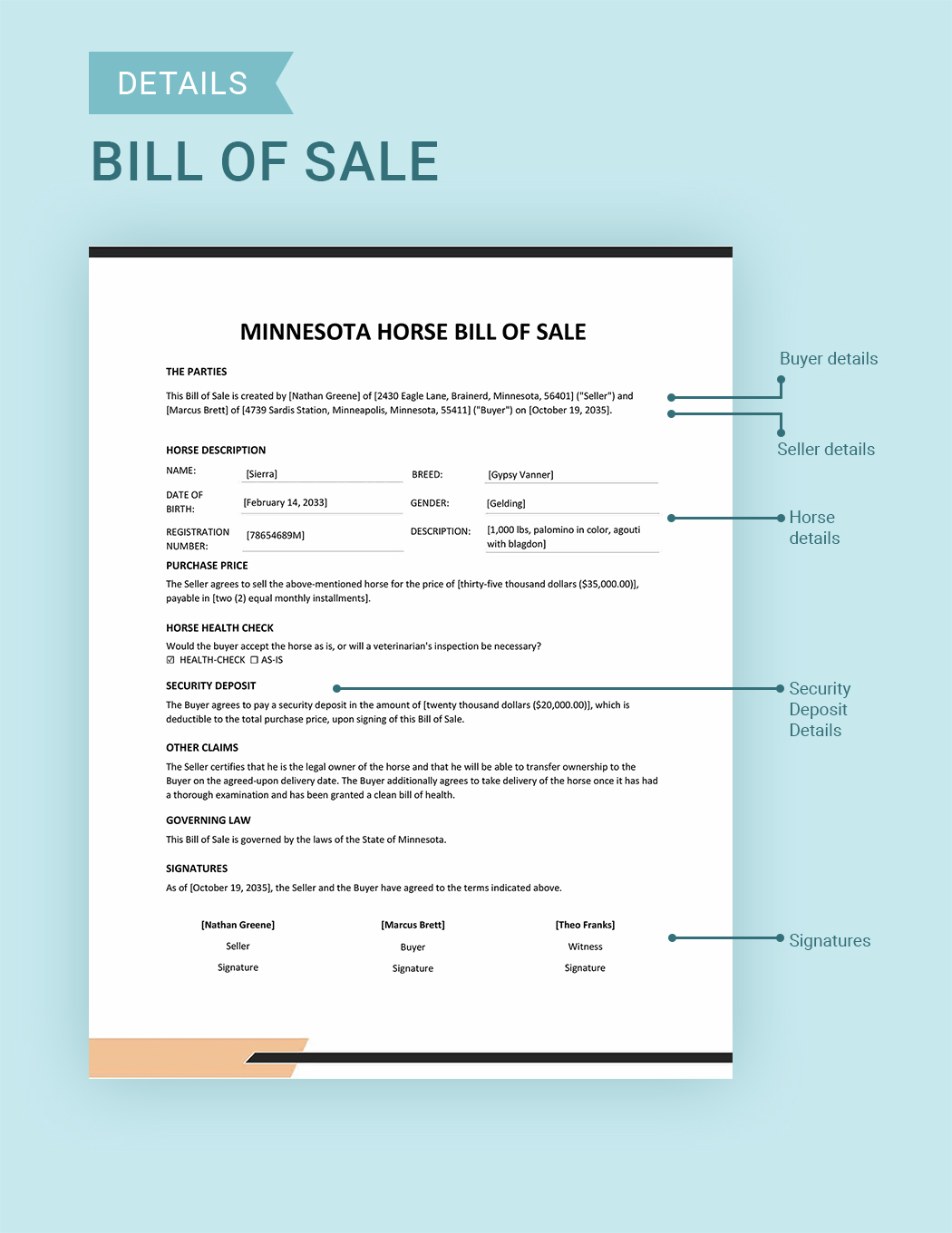 Minnesota Horse Bill of Sale Template