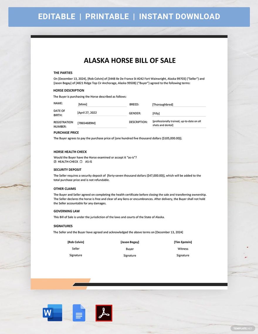 Alaska Vehicle Bill of Sale Template Google Docs, Word, PDF