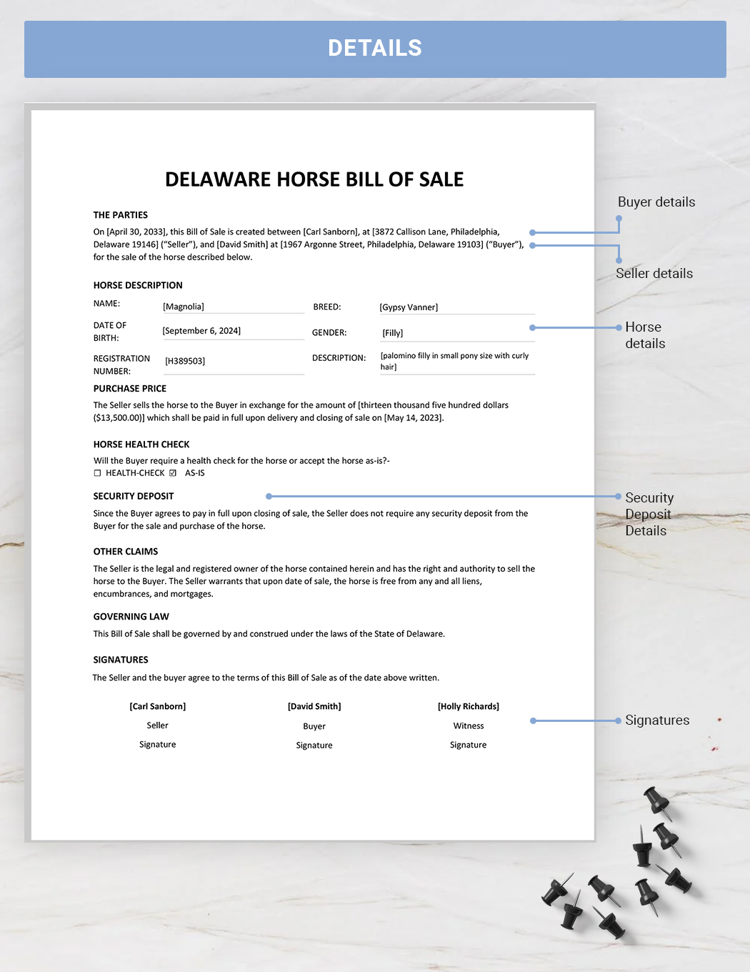 Delaware Horse Bill of Sale Template