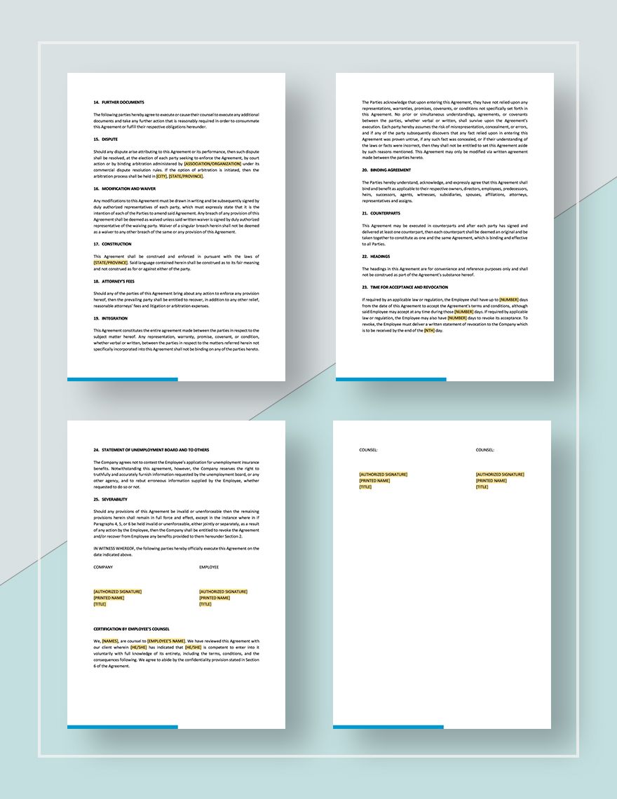 Separation and Release Agreement Template