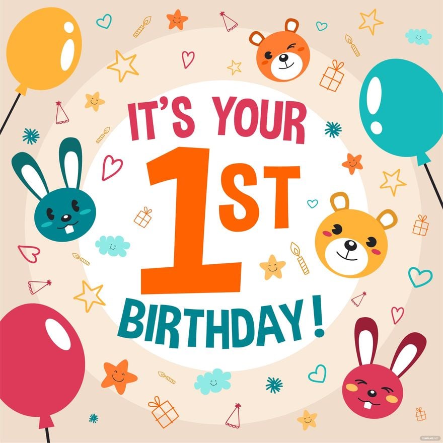 Free Happy 1st Birthday Card Vector