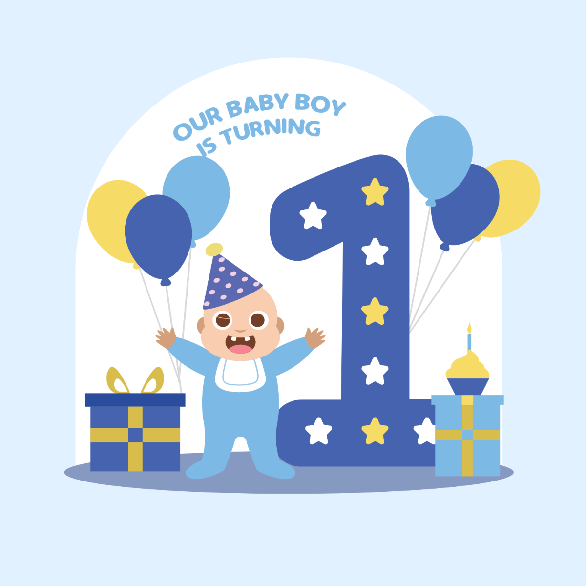 Baby Boy First Birthday Vector Template