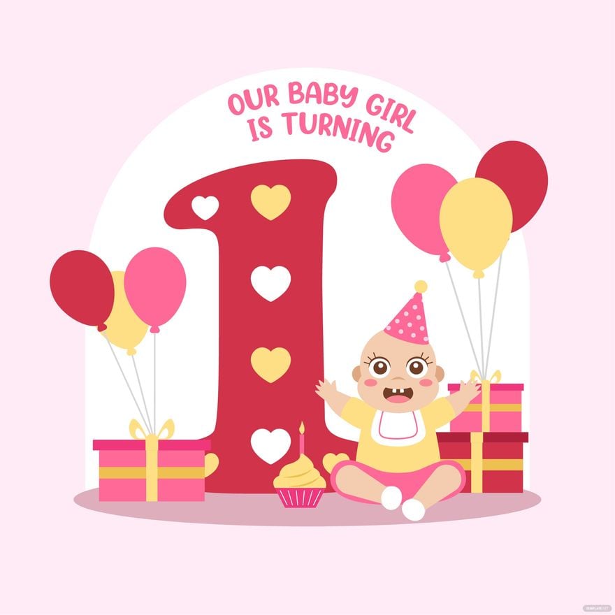 Free Baby Girl First Birthday Vector