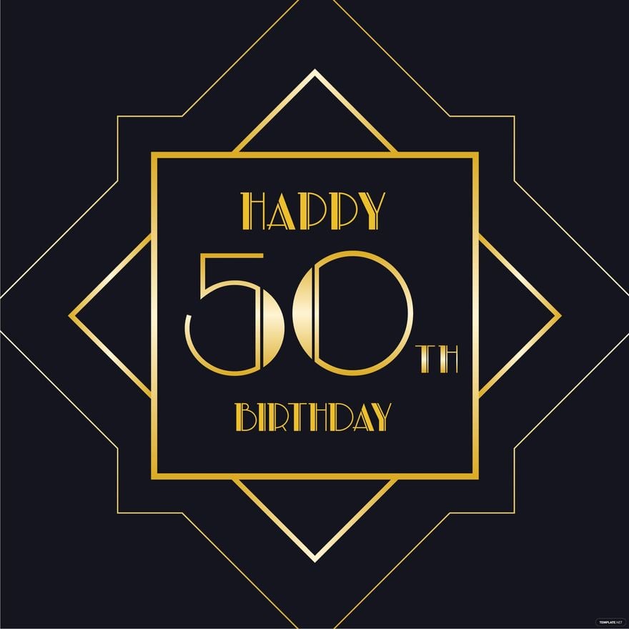 Gold Happy 50th Birthday Vector in Illustrator, SVG, JPG, EPS, PNG